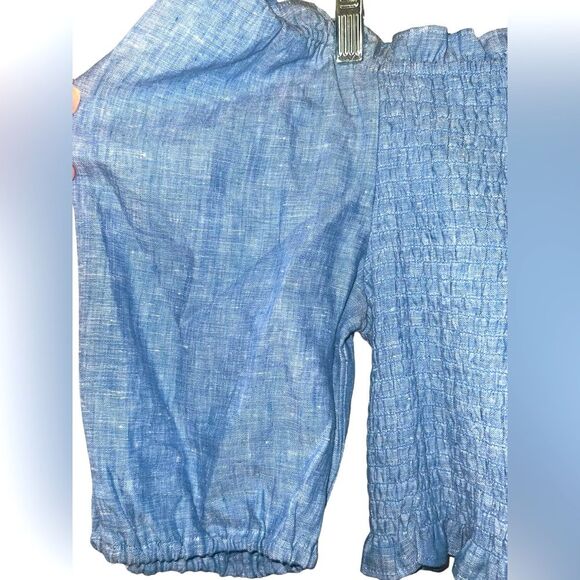 Boden NWT Carrie Smocked Linen Top Medium Blue Size 14 - Picture 4 of 6